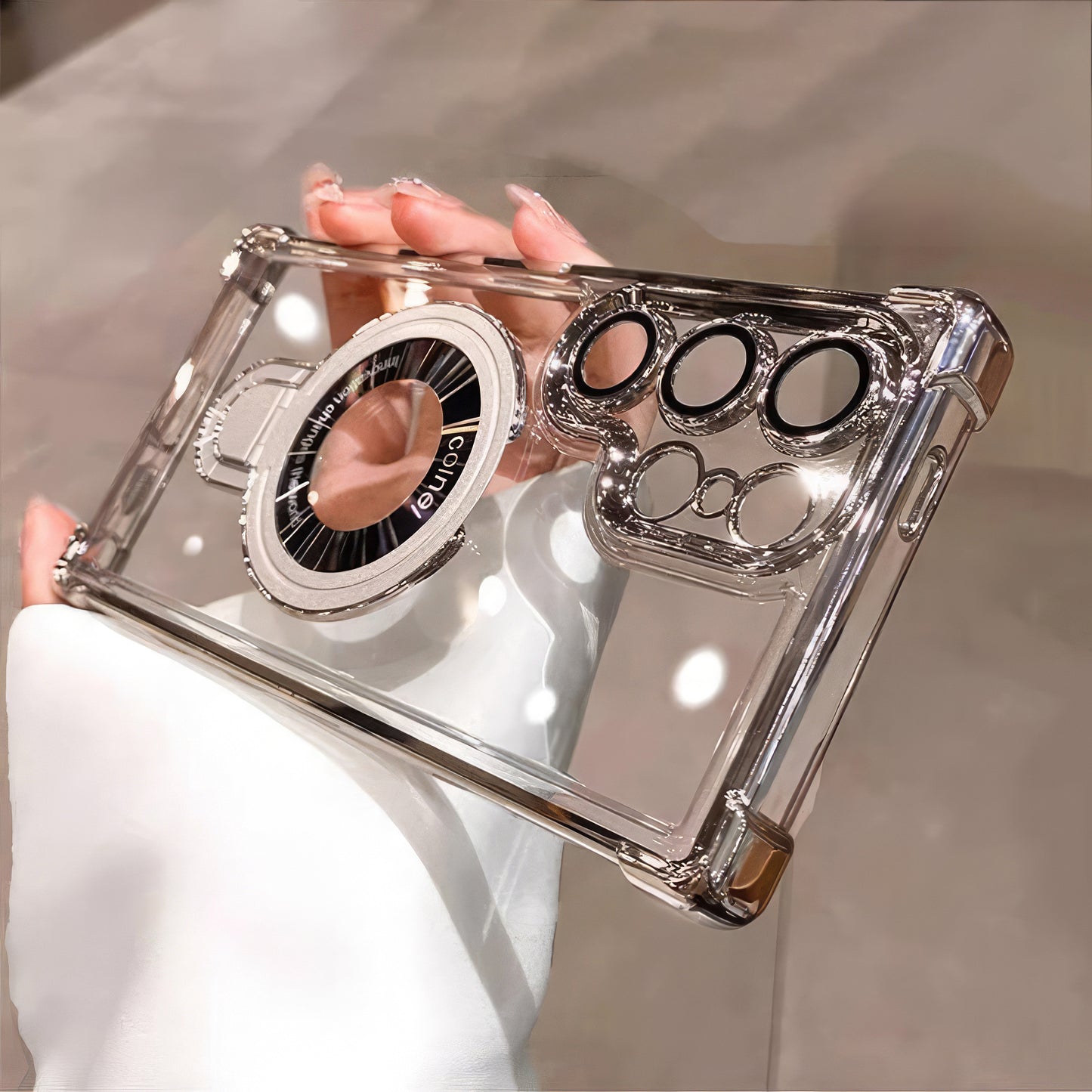 Coque S25/S24 Ultra avec support et protection de caméra intégrée / غطاء S25/S24 Ultra مع حامل وحماية مدمجة للكاميرا