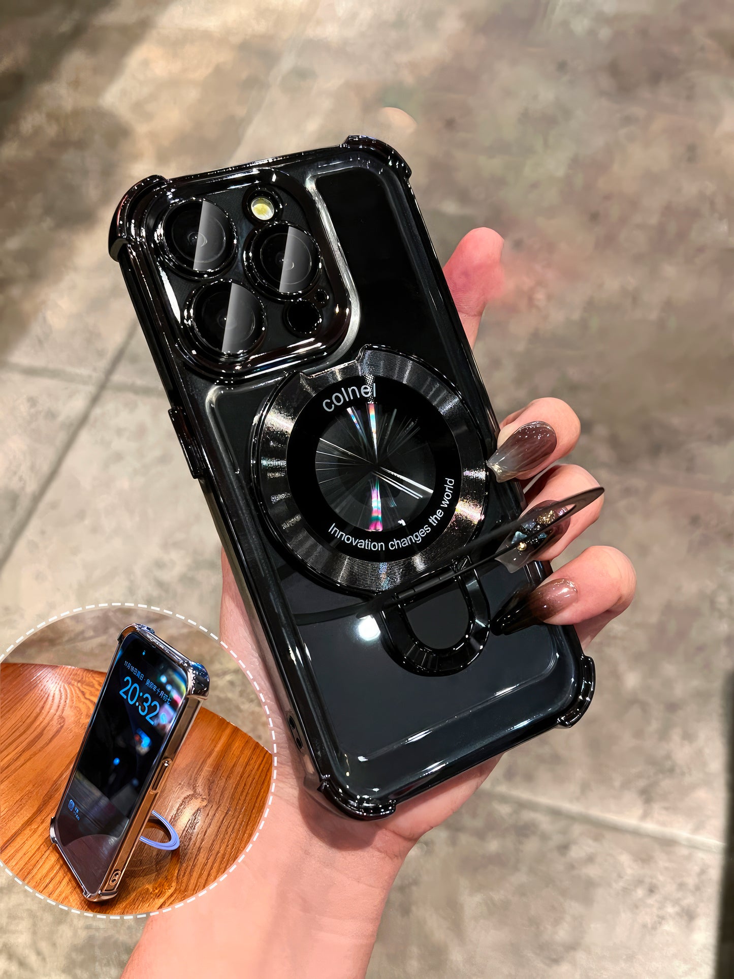 Coque 15 pro max avec support et protection de caméra intégrée / غطاء لآيفون 15 برو ماكس مع حامل وحماية مدمجة للكاميرا