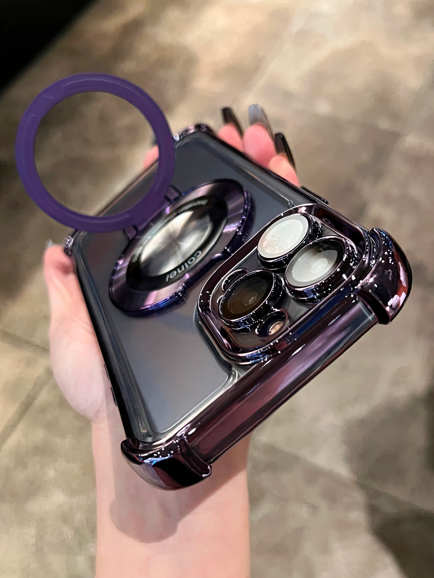 Coque 15 pro max avec support et protection de caméra intégrée / غطاء لآيفون 15 برو ماكس مع حامل وحماية مدمجة للكاميرا