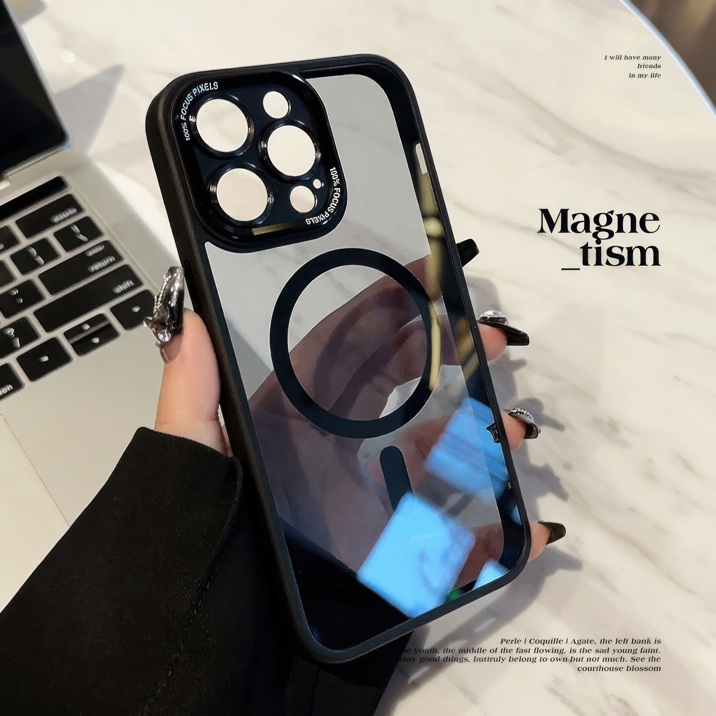 Coque Transparente Luxe 14 pro max magsafe avec protection de caméra zero perte de qualité / غطاء شفاف فاخر ١٤ برو ماكس مع تقنية ماڨسيف وحماية للكاميرا دون فقدان في الجودة