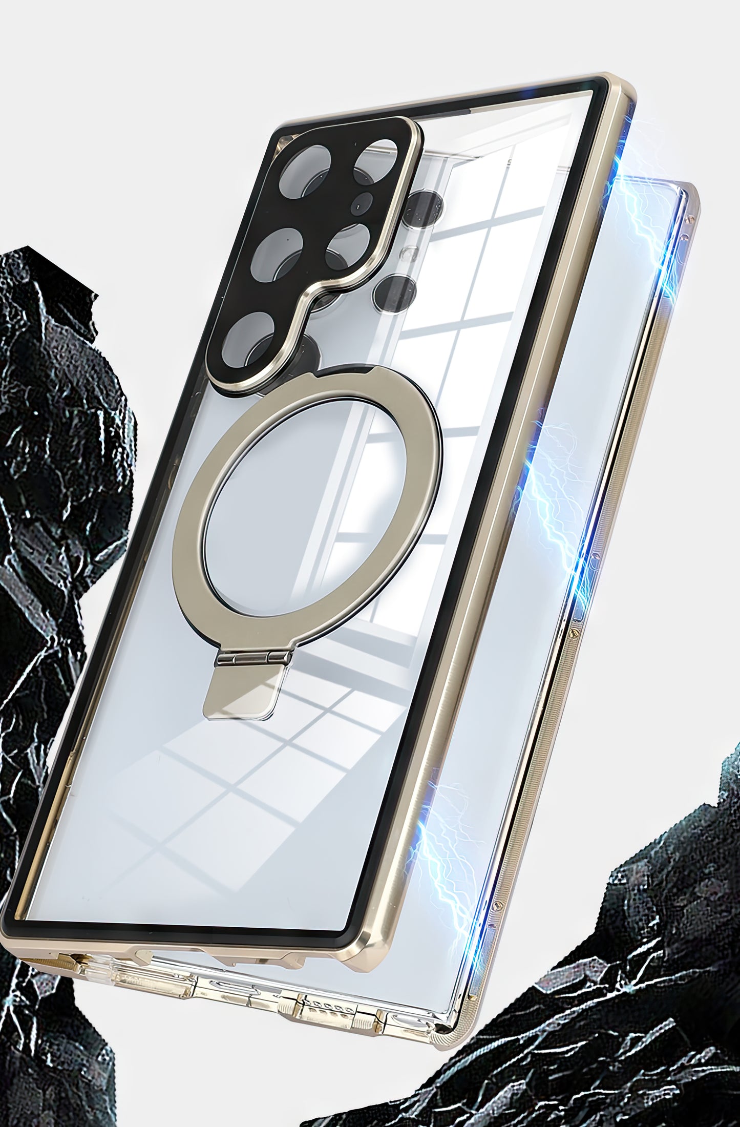 Coque S25 Ultra double face métallique protection 360° avec filtre fumée / S25 Ultra حماية معدنية 360° درجة مع فيلتر حماية الخصوصية مع تقنية ماڨسيف وحماية مدمجة للكاميرات