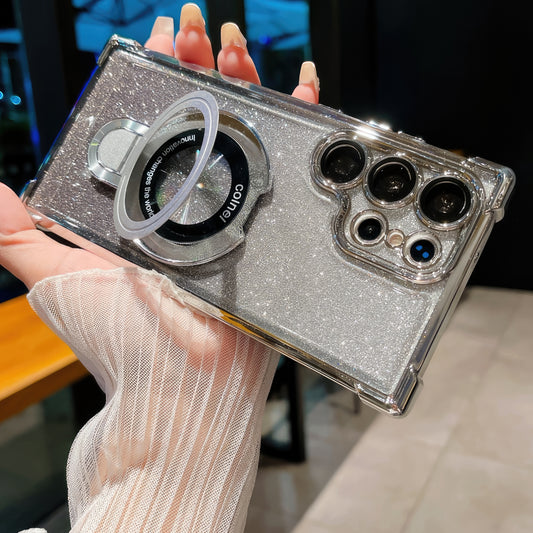 Coque Luxe S25/S24 Ultra brillante avec support et protection de caméra intégrée /  غطاء لامع S25/S24 Ultra مع حامل وحماية مدمجة للكاميرا