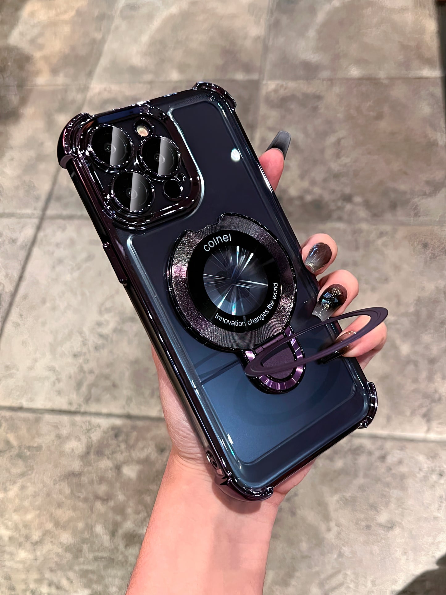 Coque 15 pro max avec support et protection de caméra intégrée / غطاء لآيفون 15 برو ماكس مع حامل وحماية مدمجة للكاميرا