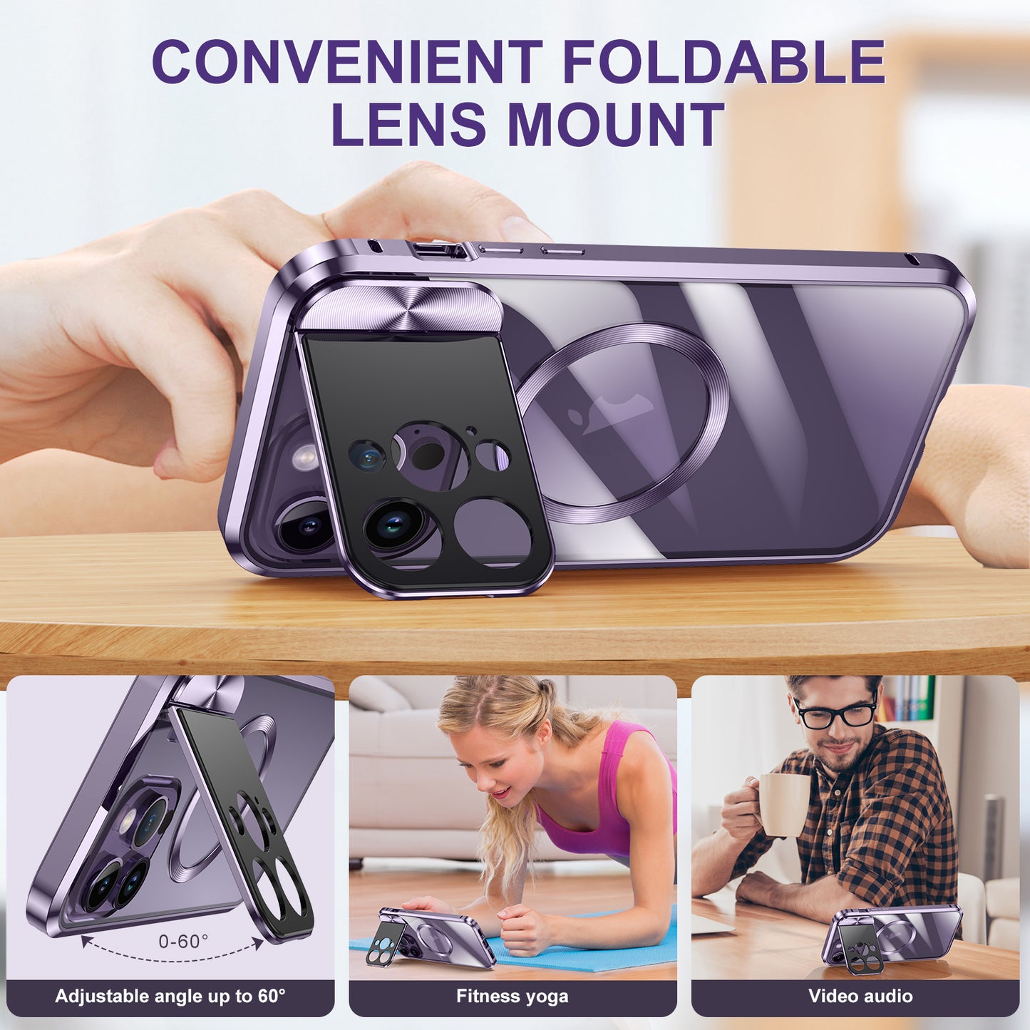 Coque 14 pro max Métal magsafe avec protection de caméra sans perte de qualité et support / حماية معدنية لآيفون 14 برو ماكس ماڨسيف مع حماية للكاميرا بدون فقدان الجودة و حامل