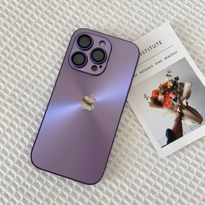 Coque 14 pro max réflective avec logo Apple et protection de caméra intégrée