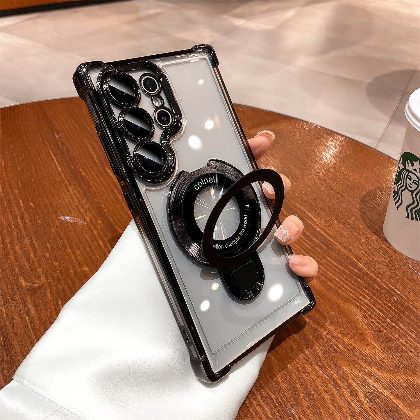 Coque S25/S24 Ultra avec support et protection de caméra intégrée / غطاء S25/S24 Ultra مع حامل وحماية مدمجة للكاميرا