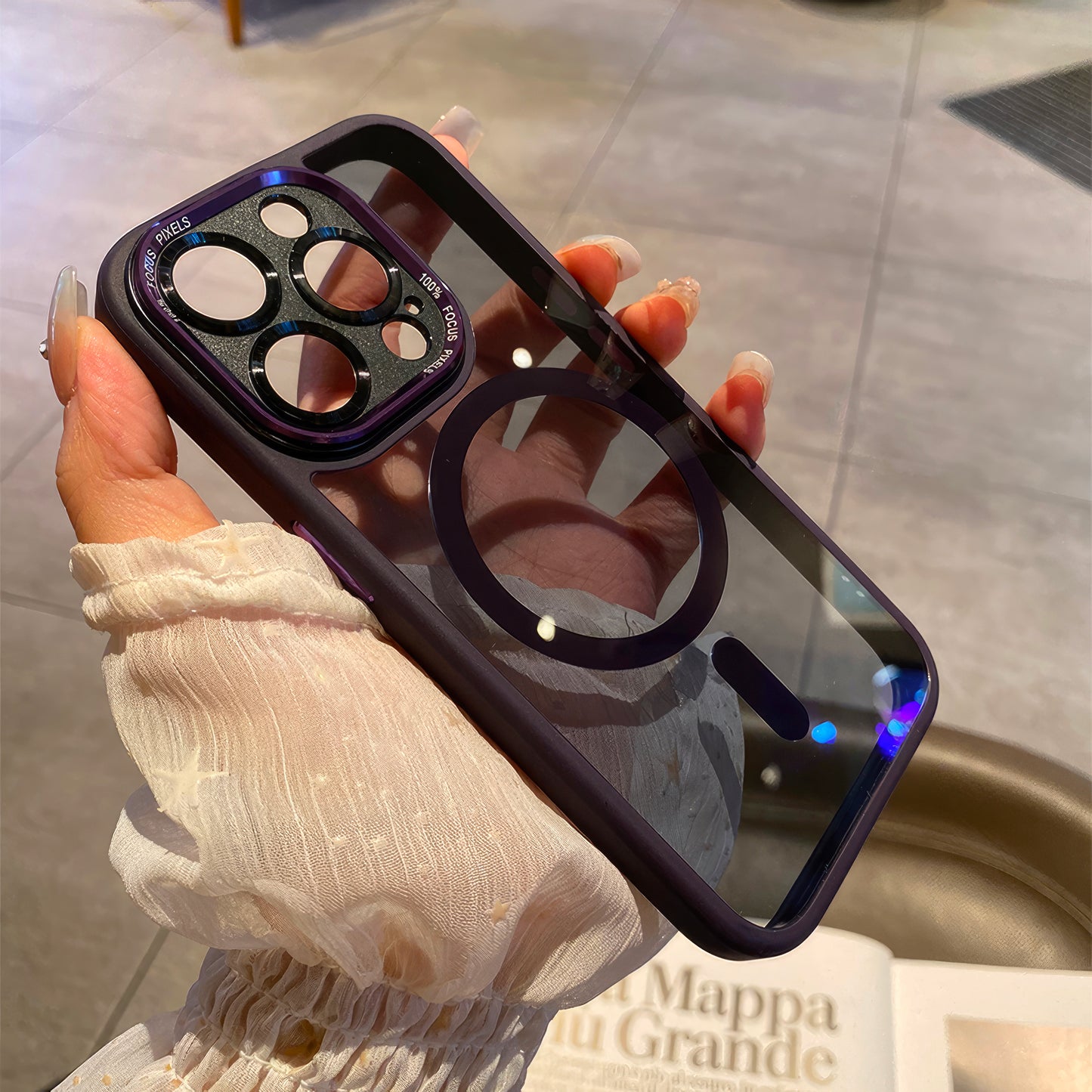 Coque Transparente Luxe 15/14 pro max magsafe avec protection de caméra zero perte de qualité / غطاء شفاف فاخر 14/15 برو ماكس مع تقنية ماڨسيف وحماية للكاميرا دون فقدان في الجودة