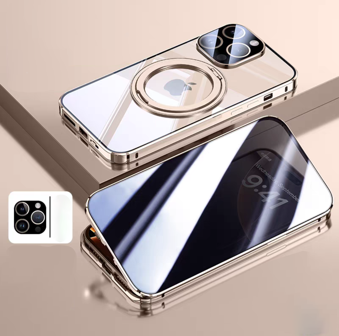 Coque 16 pro max double face métallique protection 360° avec filtre fumée / غطاء 16 برو ماكس من الخلف و الامام معدني 360° درجة مع فيلتر حماية الخصوصية