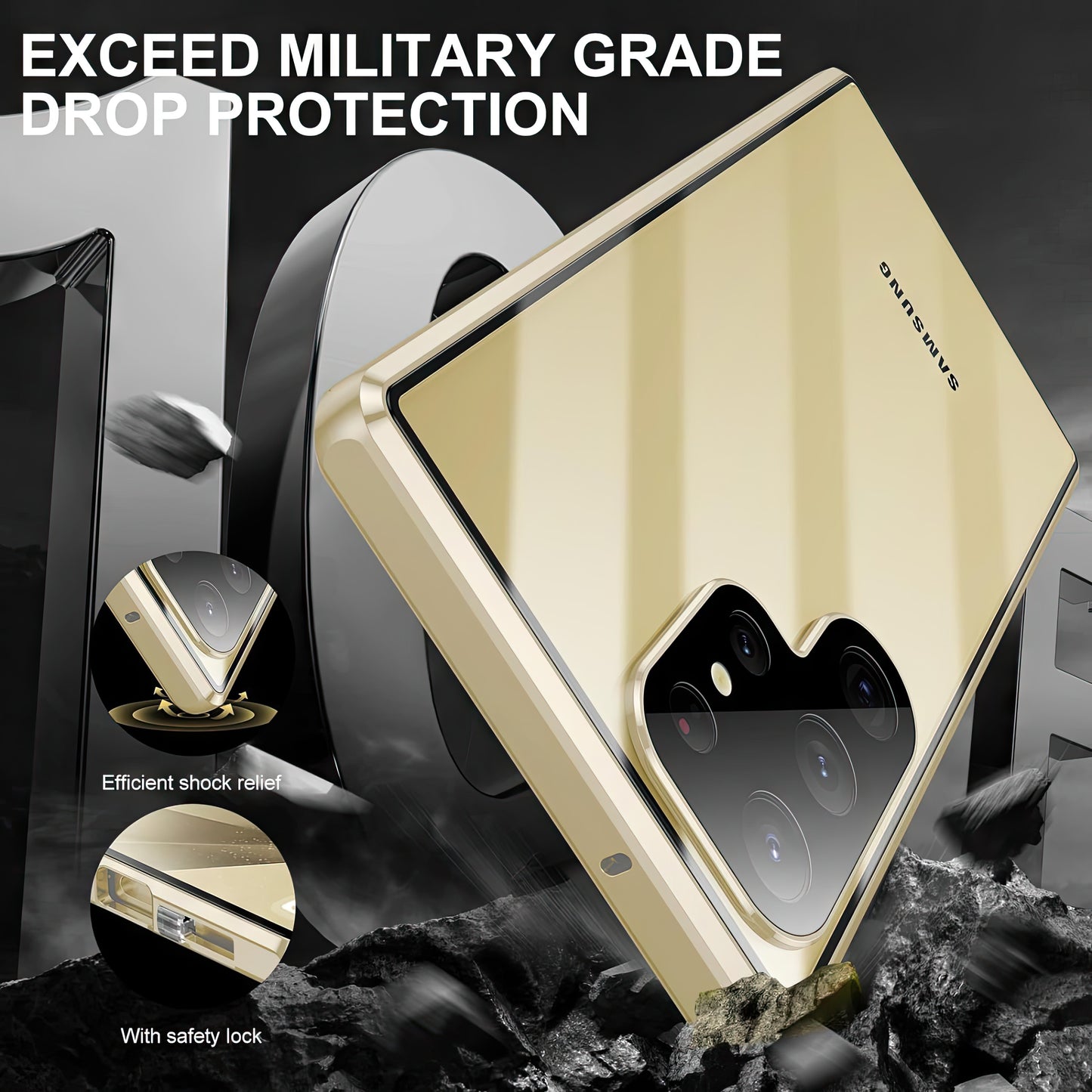 Coque S25 Ultra double face métallique protection 360° avec filtre fumée / S25 Ultra حماية معدنية 360° درجة مع فيلتر حماية الخصوصية مع تقنية ماڨسيف وحماية مدمجة للكاميرات