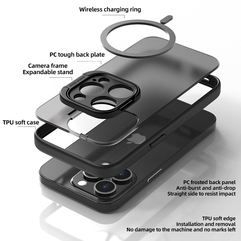 Coque 14 pro max magsafe avec protection de caméra ouverte et support / غطاء ١٤ برو ماكس مع تقنية ماڨسيف وحماية مدمجة للكاميرا