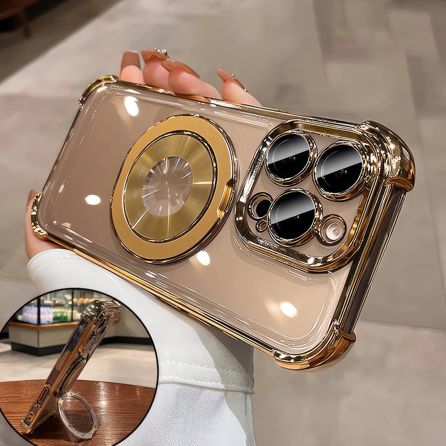 Coque 16 pro max avec support 360° et protection de caméra intégrée / غطاء لآيفون 16 برو ماكس مع حامل 360° وحماية مدمجة للكاميرا