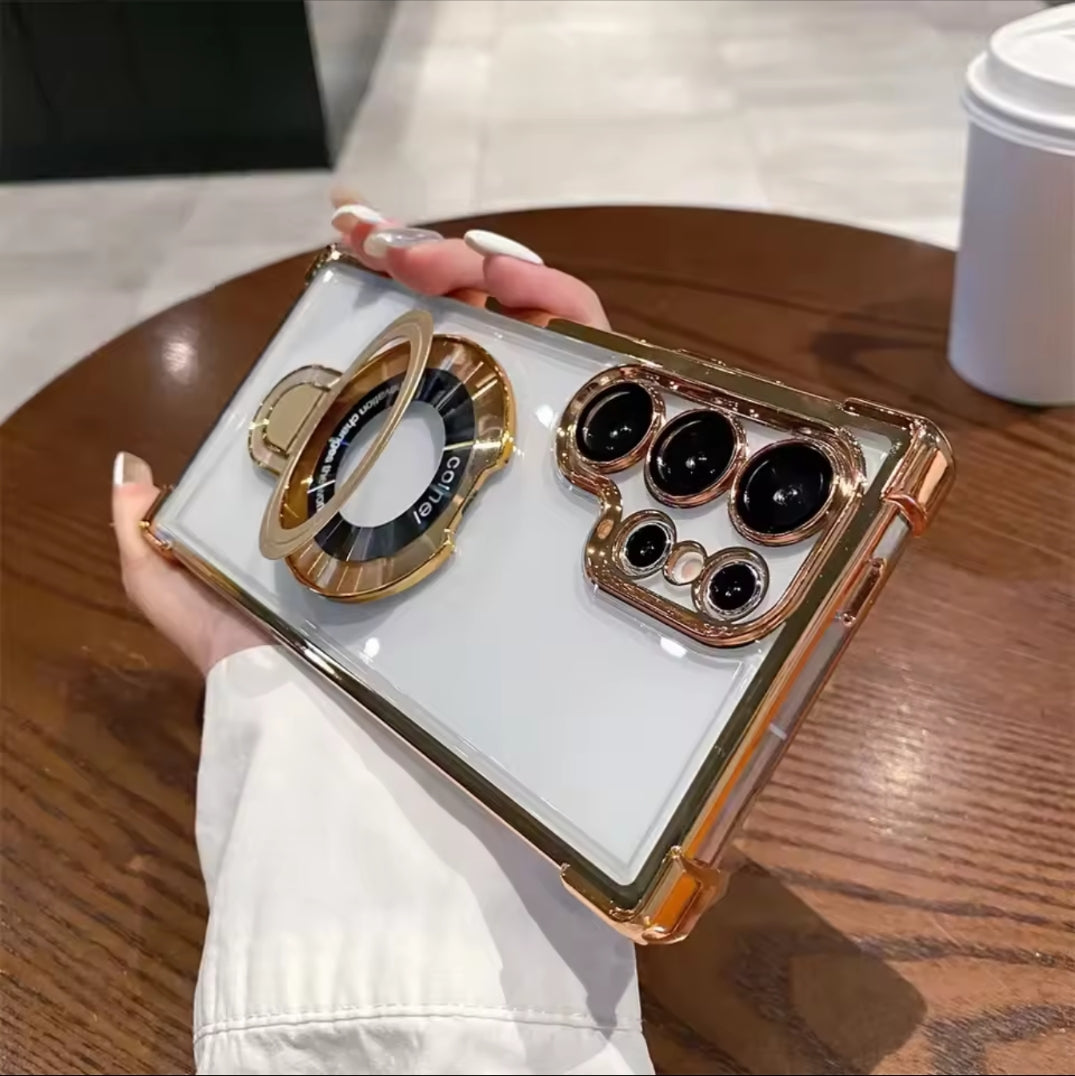Coque S25/S24 Ultra avec support et protection de caméra intégrée / غطاء S25/S24 Ultra مع حامل وحماية مدمجة للكاميرا