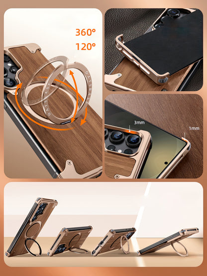 Coque S25 Ultra en Bois Massif et Métal حمايةS25 Ultra فاخرة من الخشب و المعدن