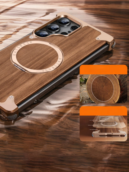 Coque S25 Ultra en Bois Massif et Métal حمايةS25 Ultra فاخرة من الخشب و المعدن