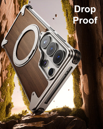 Coque S26 Ultra en Bois Massif et Métal حمايةS26 Ultra فاخرة من الخشب و المعدن