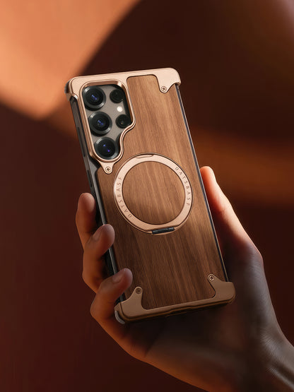 Coque S25 Ultra en Bois Massif et Métal حمايةS25 Ultra فاخرة من الخشب و المعدن