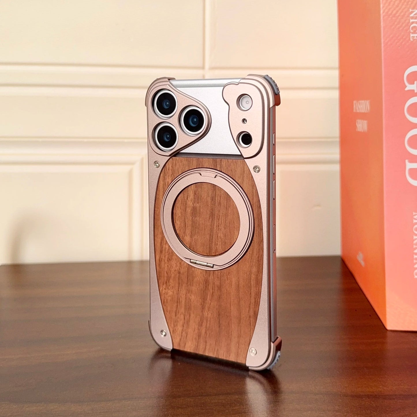 Coque 17 pro max en Bois Massif et Métal حماية 17 برو ماكس فاخرة من الخشب و المعدن