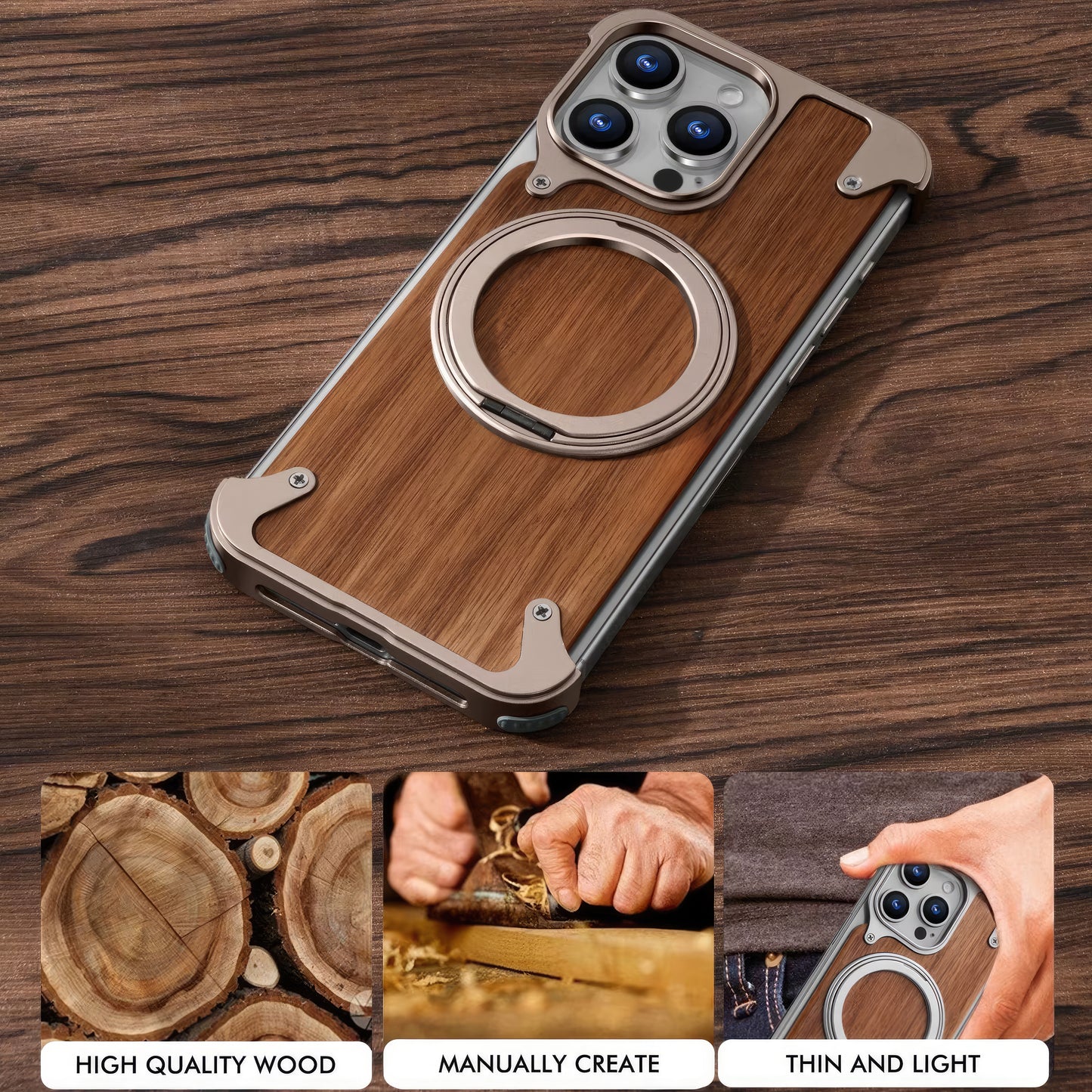 Coque 16 pro max en Bois Massif et Métal حماية 16 برو ماكس فاخرة من الخشب و المعدن