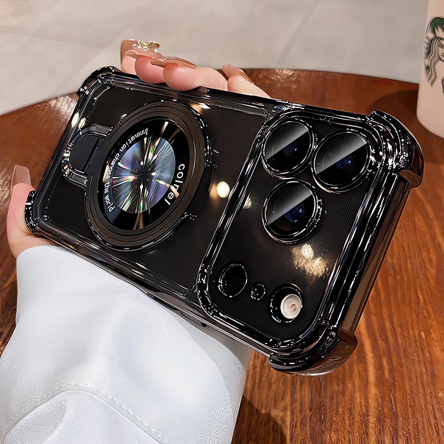 Coque 17 pro max avec support et protection de caméra intégrée /  غطاء لآيفون 17 برو ماكس مع حامل وحماية مدمجة للكاميرا