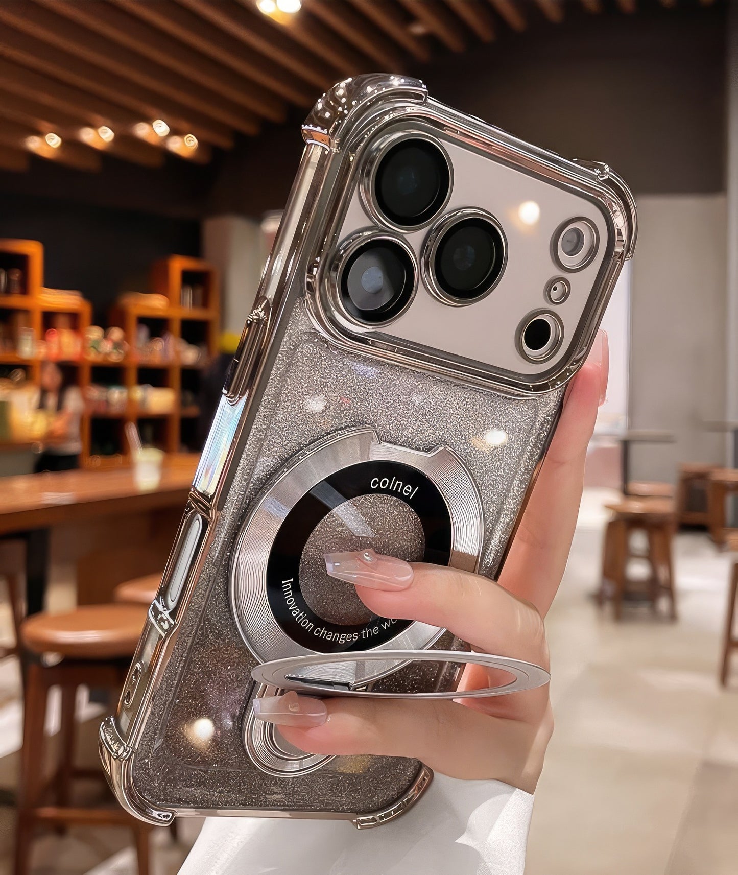 Coque 17 pro max avec support et protection de caméra intégrée /  غطاء لآيفون 17 برو ماكس مع حامل وحماية مدمجة للكاميرا