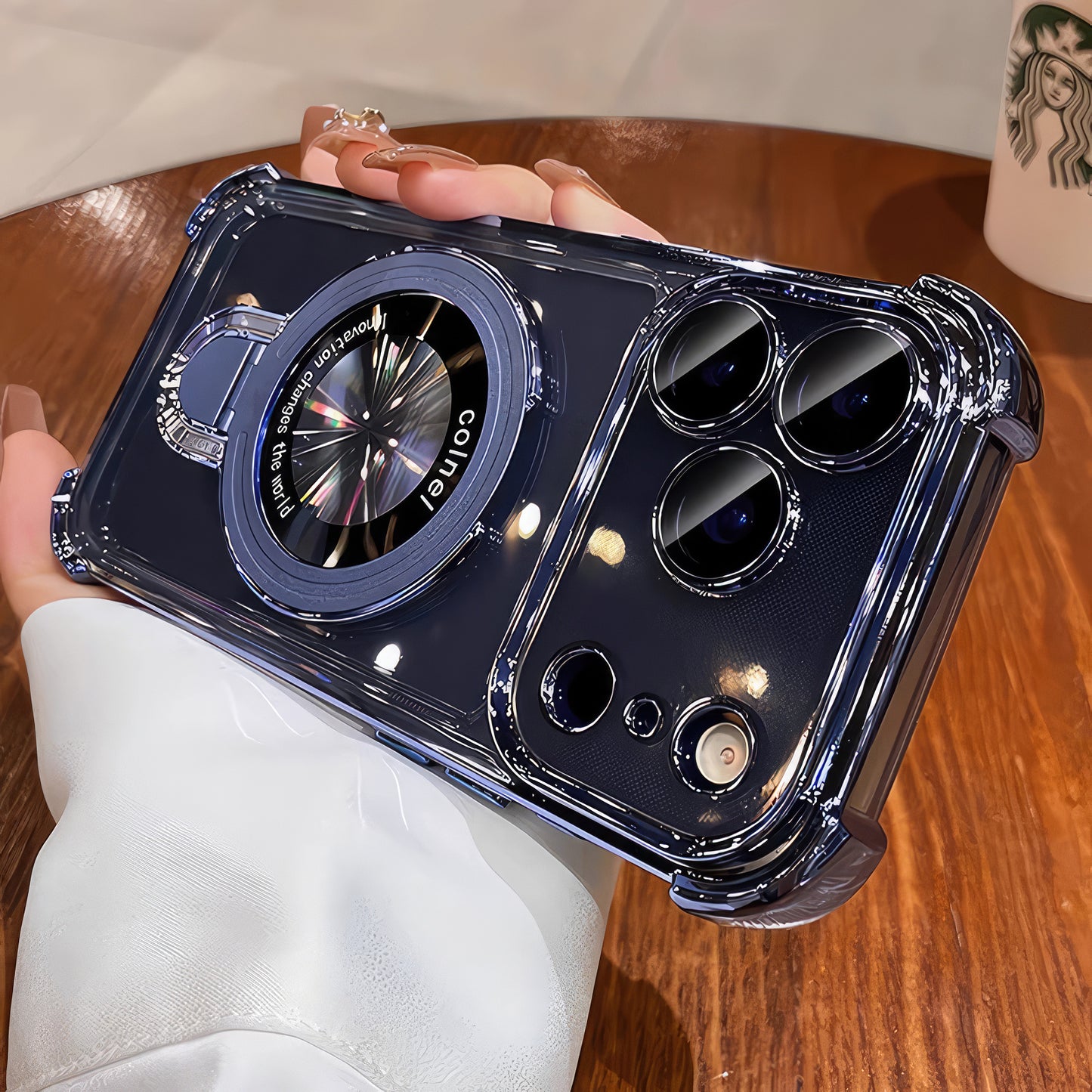 Coque 17 pro max avec support et protection de caméra intégrée /  غطاء لآيفون 17 برو ماكس مع حامل وحماية مدمجة للكاميرا