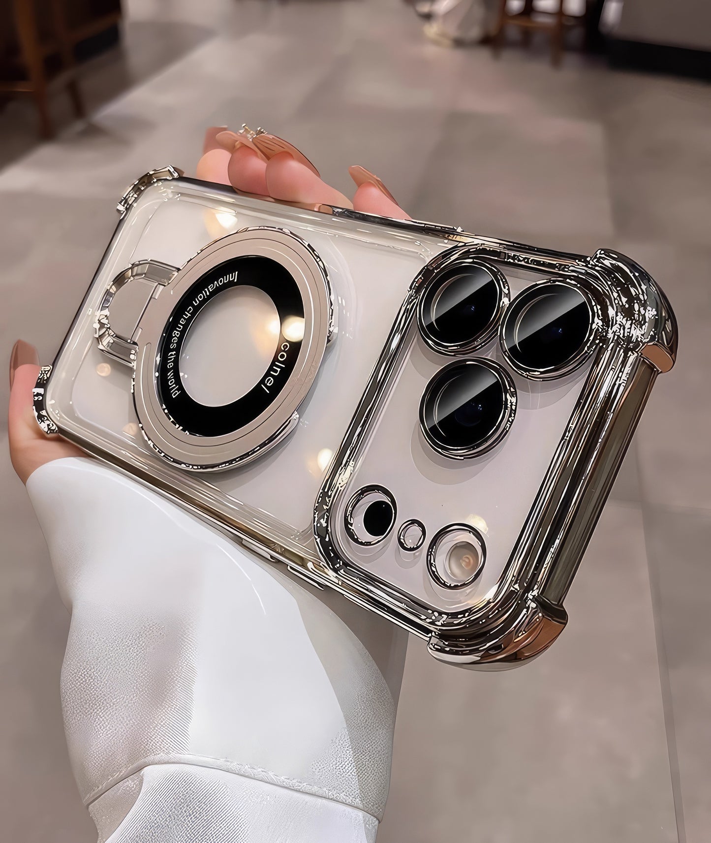 Coque 17 pro max avec support et protection de caméra intégrée /  غطاء لآيفون 17 برو ماكس مع حامل وحماية مدمجة للكاميرا