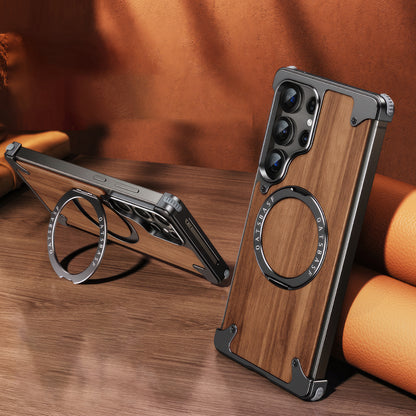 Coque S25 Ultra en Bois Massif et Métal حمايةS25 Ultra فاخرة من الخشب و المعدن
