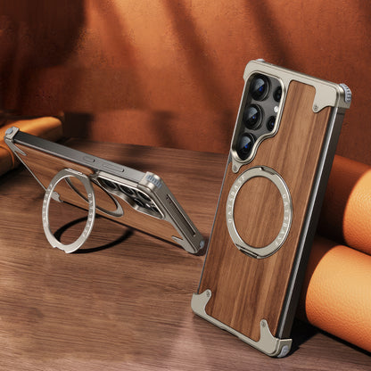 Coque S25 Ultra en Bois Massif et Métal حمايةS25 Ultra فاخرة من الخشب و المعدن