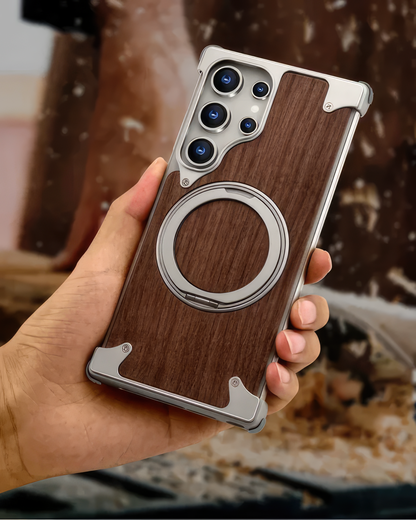 Coque S24 Ultra en Bois Massif et Métal حمايةS24 Ultra فاخرة من الخشب و المعدن