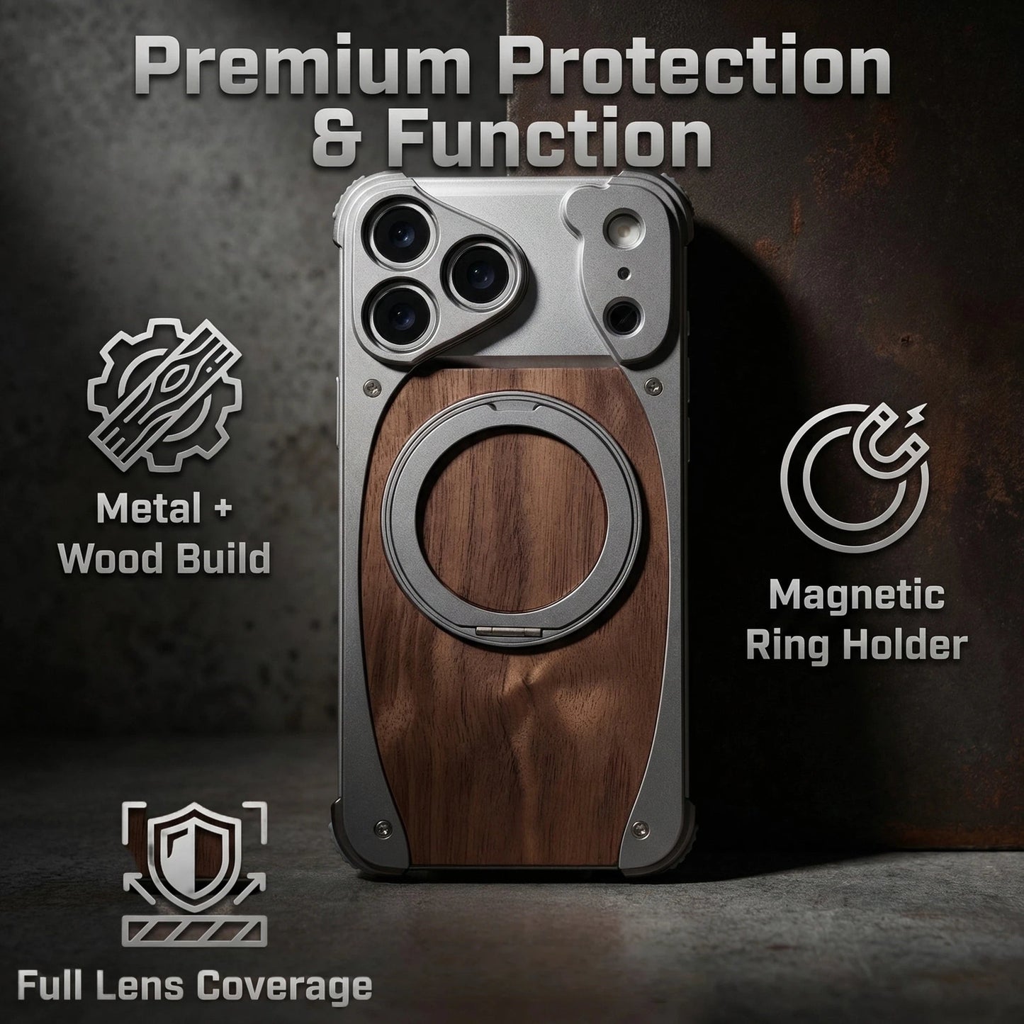Coque 17 pro max en Bois Massif et Métal حماية 17 برو ماكس فاخرة من الخشب و المعدن