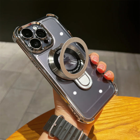 Coque Luxe 15 pro max brillante avec support et protection de caméra intégrée /  غطاء لامع لآيفون 15 برو ماكس مع حامل وحماية مدمجة للكاميرا