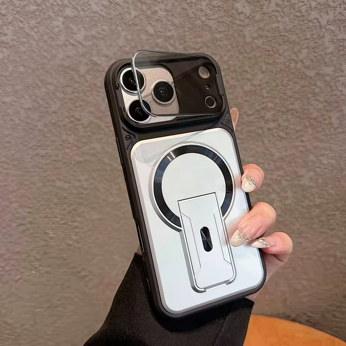 Protège iPhone 17 pro max magsafe avec support et protection de caméra ouvrable / حماية 17 برو ماكس ماجسيف مزودة بحامل وحماية للكاميرا قابلة للفتح